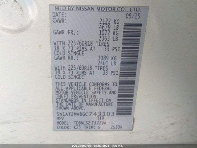 5N1AT2MV6GC743103 Nissan Rogue Sl