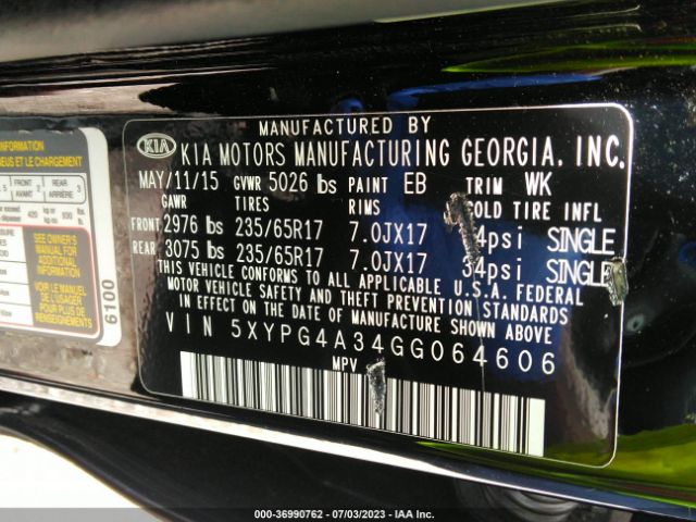 5XYPG4A34GG064606 KIA SORENTO L