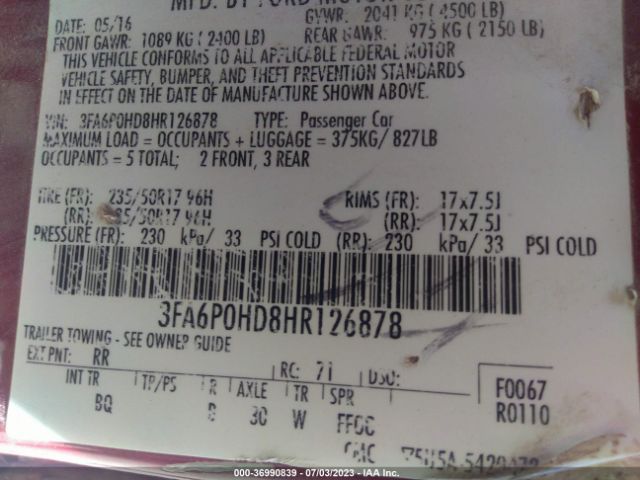 3FA6P0HD8HR126878 Ford FUSION SE