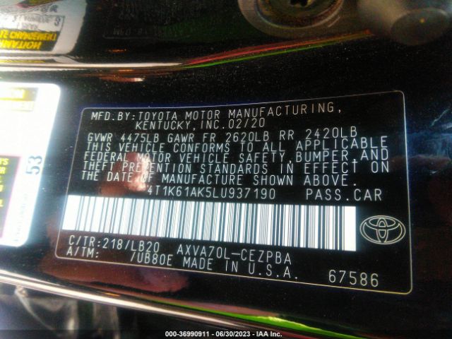 4T1K61AK5LU937190 Toyota CAMRY XSE