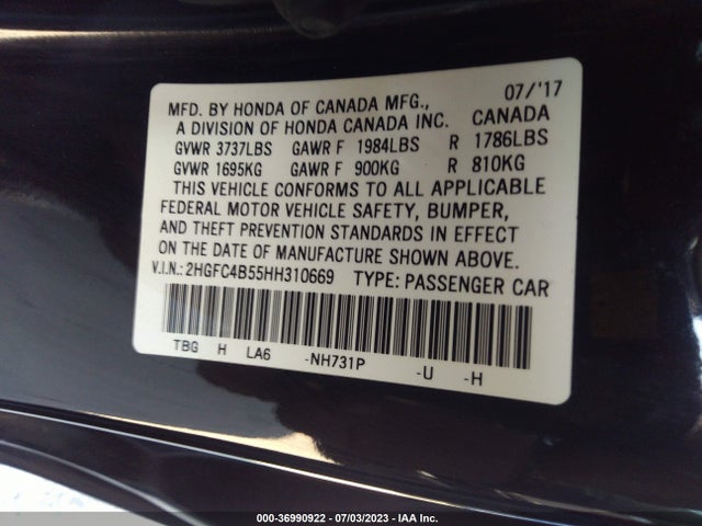 Honda Civic Coupe Lx 2017 2HGFC4B55HH310669 Image 9