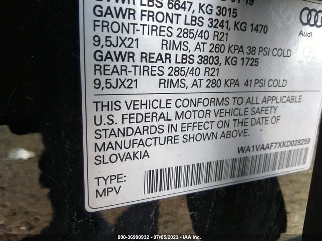 WA1VAAF7XKD028259 Audi Q7 Prestige