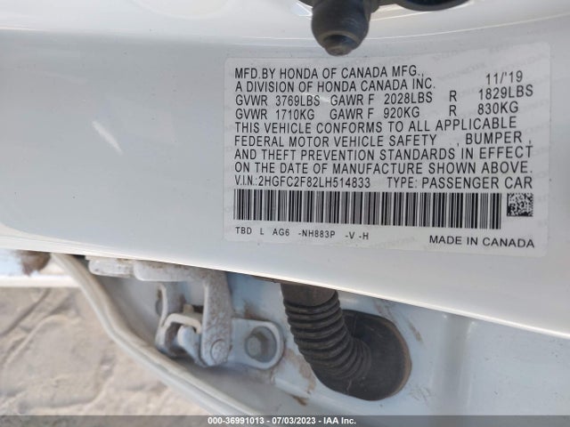 2020 HONDA CIVIC SEDAN SPORT VIN: 2HGFC2F82LH514833