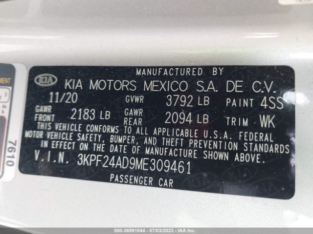 3KPF24AD9ME309461 KIA Forte Lxs