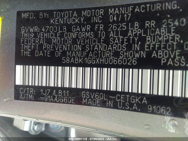 2017 Lexus ES, VIN: 58ABK1GGXHU066026