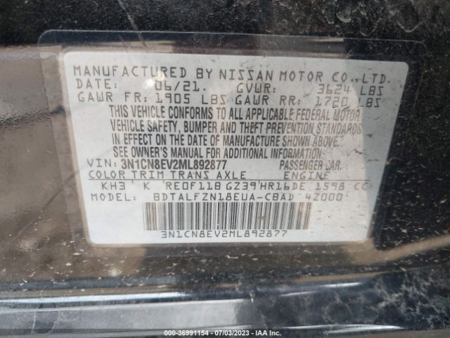 3N1CN8EV2ML892877 Nissan VERSA SV