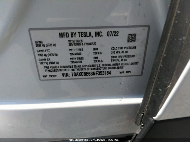 7SAXCBE63NF353164 Tesla Model X Plaid Tri Motor All-wheel Drive