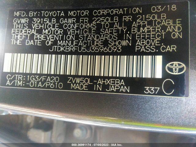 Toyota Prius Two/two Eco/three 2018 JTDKBRFU5J3596093 Image 16