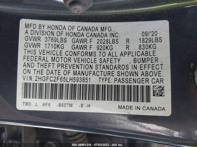 Honda Civic Sedan Lx 2020 2HGFC2F65LH593851 Image 9