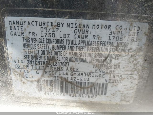 3N1CN7AP4JL817627 Nissan Versa 1.6 S+