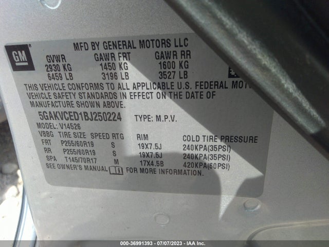 2011 BUICK ENCLAVE CXL-2 VIN: 5GAKVCED1BJ250224
