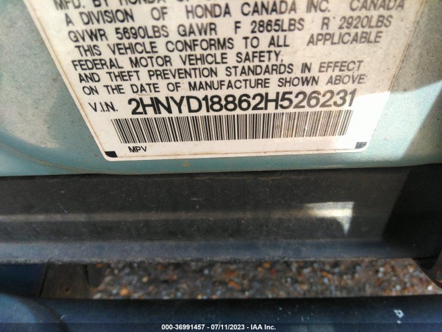 2002 ACURA MDX TOURING PKG VIN: 2HNYD18862H526231