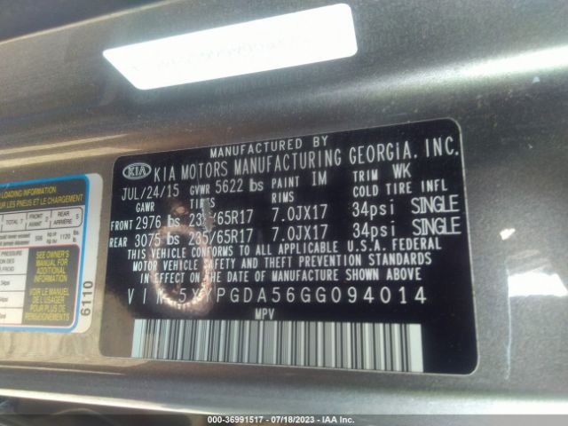 5XYPGDA56GG094014 KIA SORENTO LX