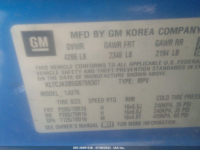 Chevrolet TRAX LS 2016 KL7CJKSB5GB759307 Image 10