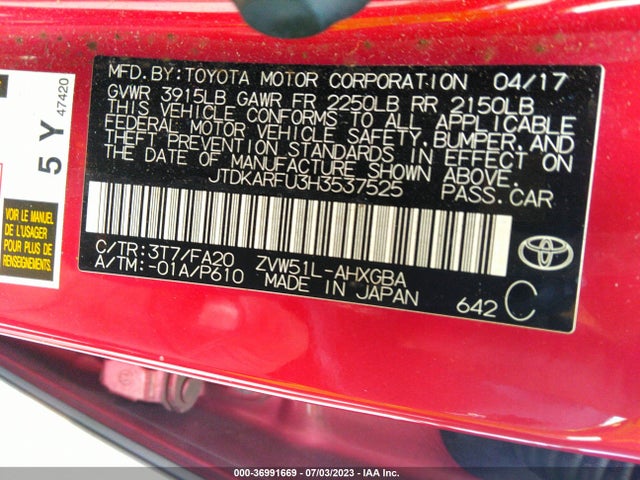 Toyota Prius Two/two Eco/three 2017 JTDKARFU3H3537525 Image 14