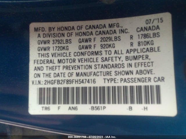 Honda Civic Sedan Ex 2015 2HGFB2F89FH547416 Image 15