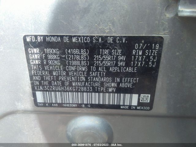 3CZRU6H36KG728833 Honda HR-V LX