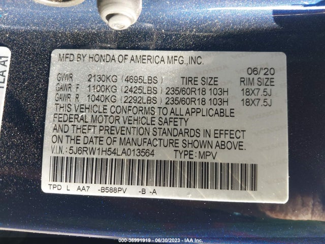 Honda CR-V EX 2020 5J6RW1H54LA013564 Image 9