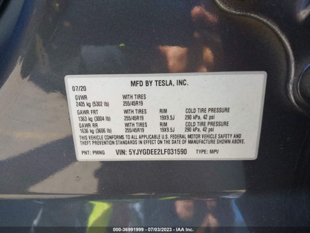 5YJYGDEE2LF031590 Tesla Model Y Long Range Dual Motor All-wheel Drive