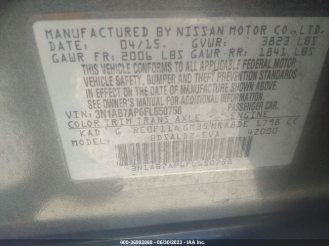 3N1AB7AP6FL650758 Nissan Sentra Sr/sl/s/sv/fe+ S