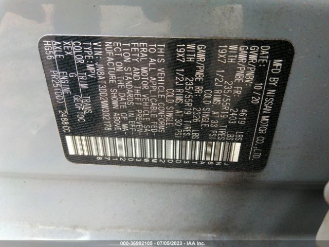 JN8AT3DD2MW302178 Nissan Rogue Platinum