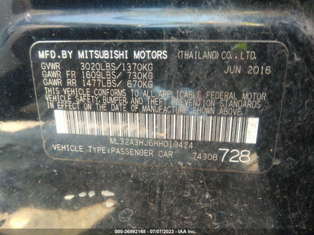 Mitsubishi MIRAGE ES 2017 ML32A3HJ6HH010424 Image 9