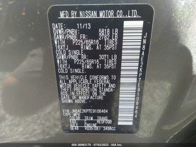 2014 Nissan Quest, VIN: JN8AE2KP7E9106464