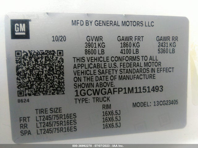 Chevrolet EXPRESS CARGO VAN 2021 1GCWGAFP1M1151493 Image 9