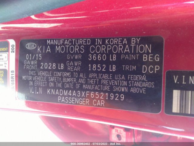 KNADM4A3XF6521929 KIA RIO LX