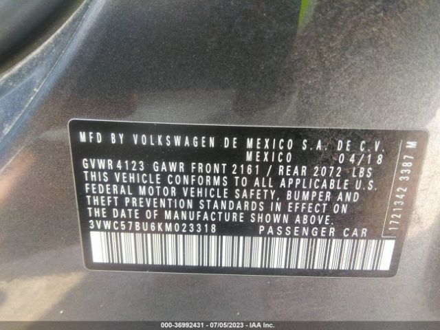 3VWC57BU6KM023318 Volkswagen Jetta 1.4t R-line/1.4t S/1.4t Se