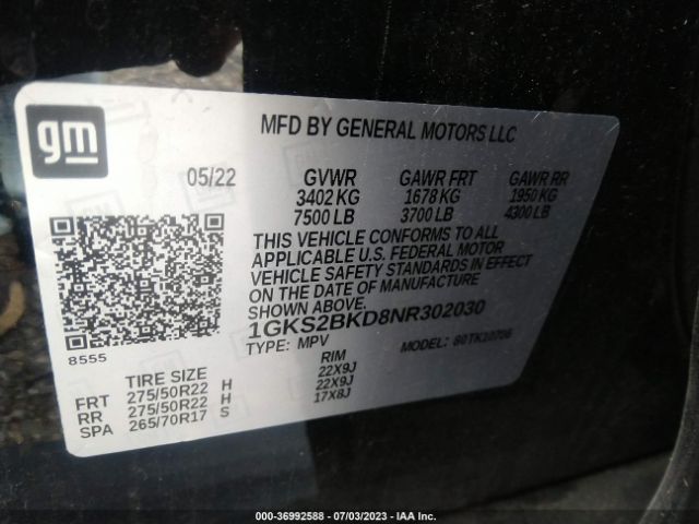1GKS2BKD8NR302030 GMC YUKON SLT