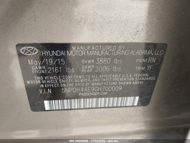Hyundai ELANTRA SE 2016 5NPDH4AE9GH700009 Image 15