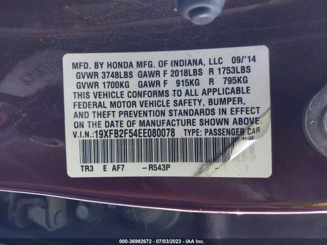 Honda Civic Sedan Lx 2014 19XFB2F54EE080078 Image 16