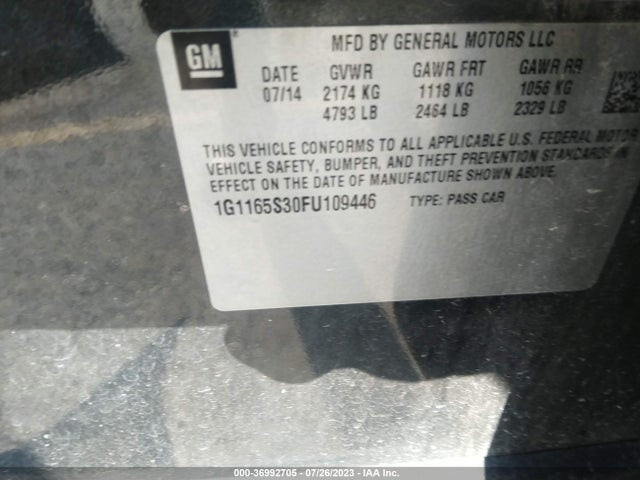Chevrolet IMPALA 2LZ 2015 1G1165S30FU109446 Image 9