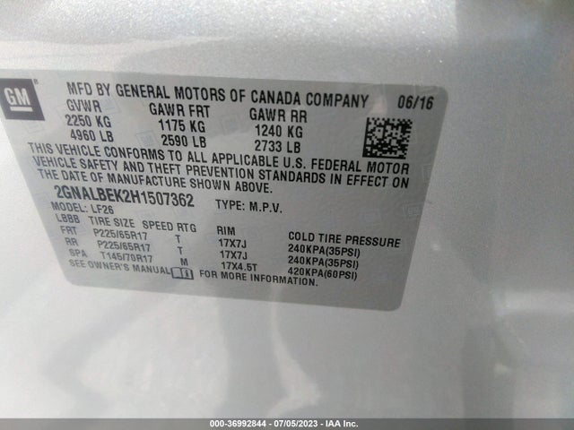 2017 CHEVROLET EQUINOX LS VIN: 2GNALBEK2H1507362