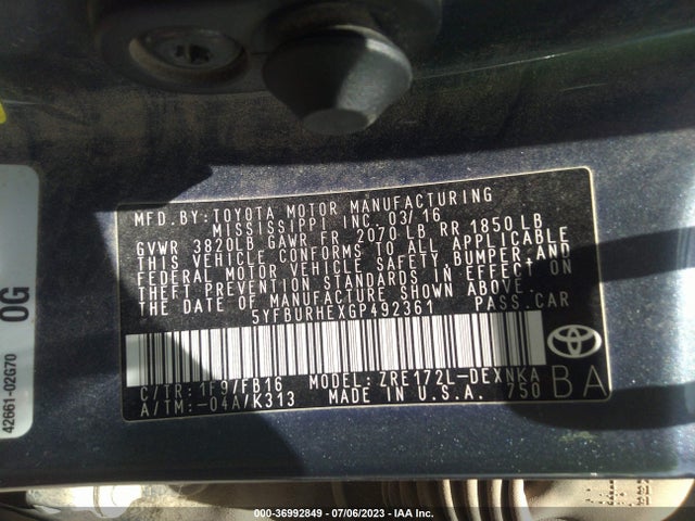 Toyota Corolla L/le/s/s Plus/le Plus 2016 5YFBURHEXGP492361 Image 15