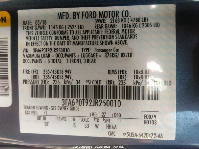 3FA6P0T92JR250010 Ford FUSION SE