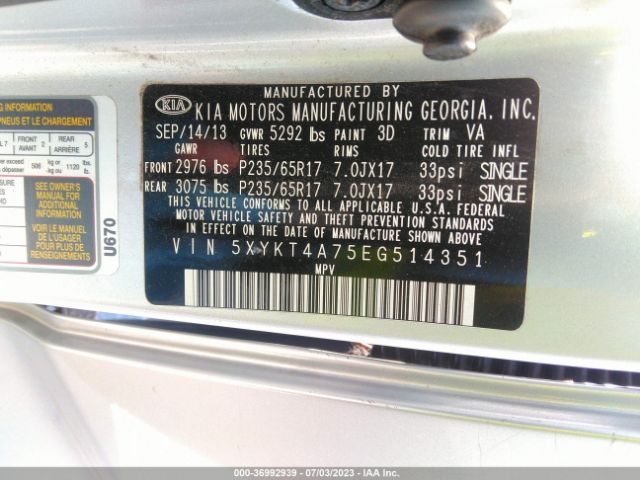 5XYKT4A75EG514351 KIA SORENTO LX