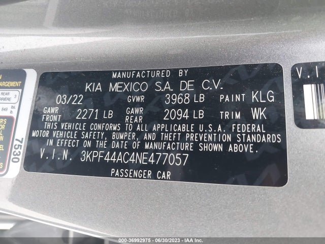 2022 KIA FORTE GT VIN: 3KPF44AC4NE477057