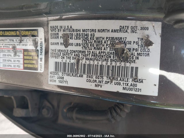 2010 MITSUBISHI ENDEAVOR LS VIN: 4A4JM2AS5AE009567
