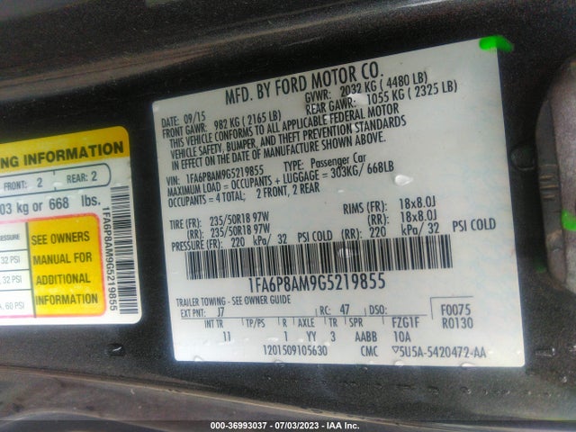 Ford Mustang V6 2016 1FA6P8AM9G5219855 Image 9