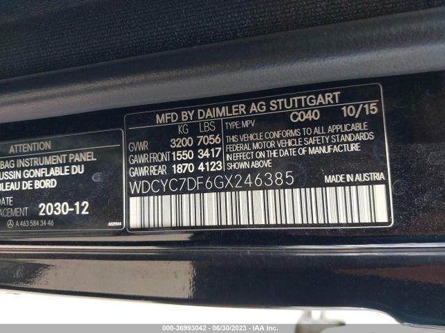 2016 Mercedes-Benz G-Class, VIN: WDCYC7DF6GX246385