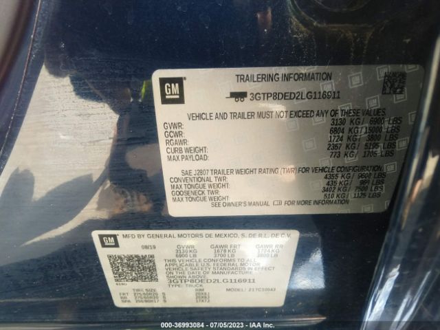 3GTP8DED2LG116911 GMC Sierra 1500 2wd  Short Box Slt