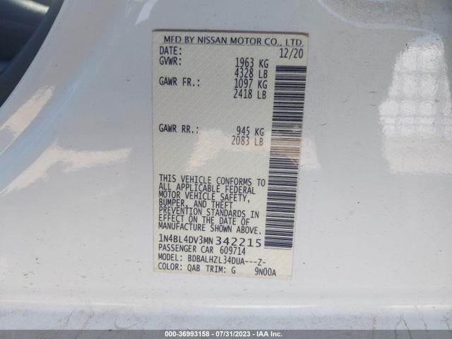 2021 Nissan Altima, VIN: 1N4BL4DV3MN342215