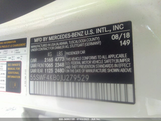 55SWF4KB0JU279529 Mercedes-Benz C-class C 300
