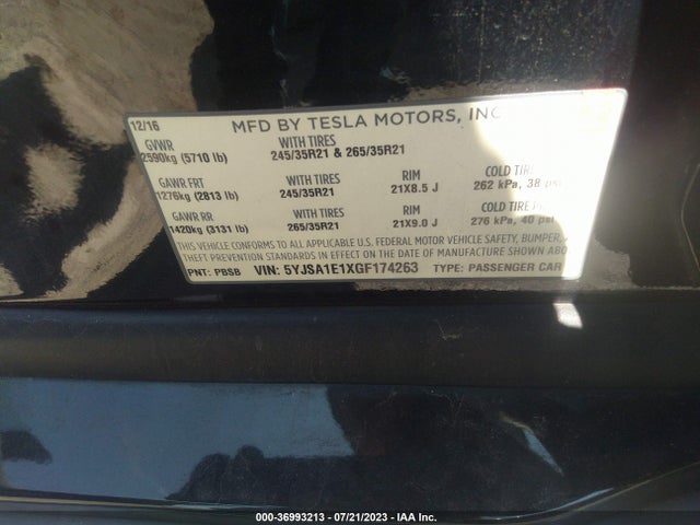 5YJSA1E1XGF174263 Tesla Model S 70 Kwh