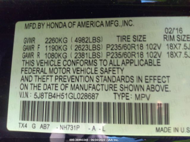5J8TB4H51GL028687 Acura Rdx Tech Pkg/tech