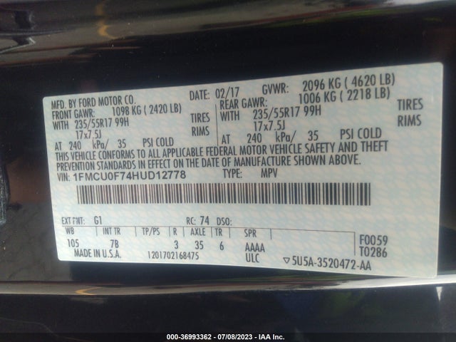 Ford ESCAPE S 2017 1FMCU0F74HUD12778 Image 9