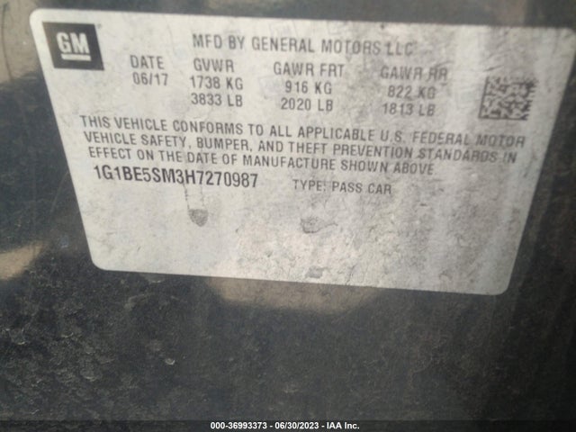 Chevrolet CRUZE LT 2017 1G1BE5SM3H7270987 Image 9