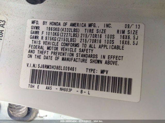 Honda CR-V LX 2014 5J6RM3H38EL009461 Image 9